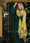 Emerald green and yellow straight cut suit set