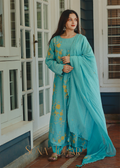 Light blue chanderi straight cut suit set