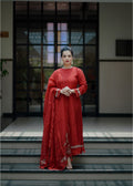 Red straight cut suit