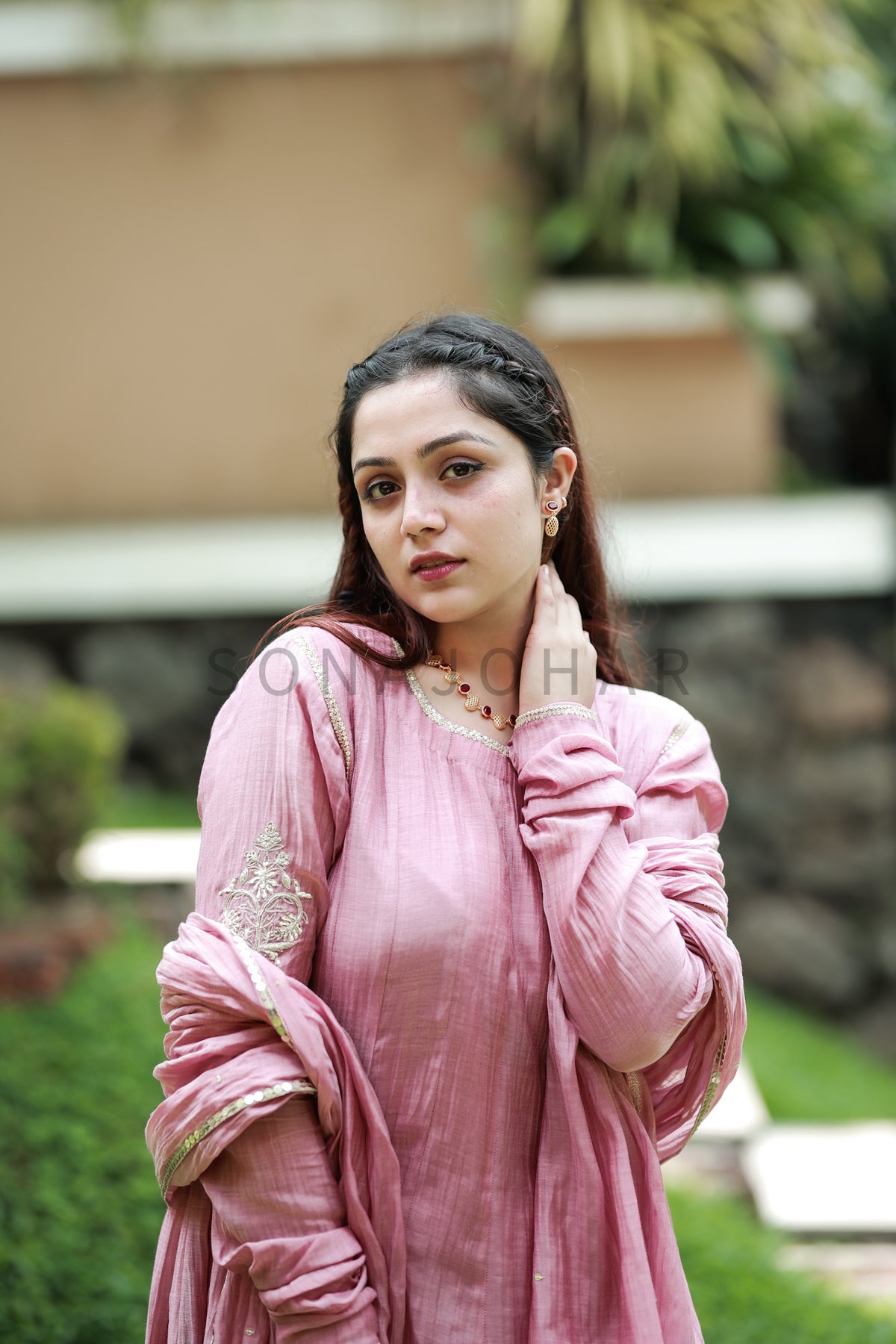 Blush pink chanderi Anarkali