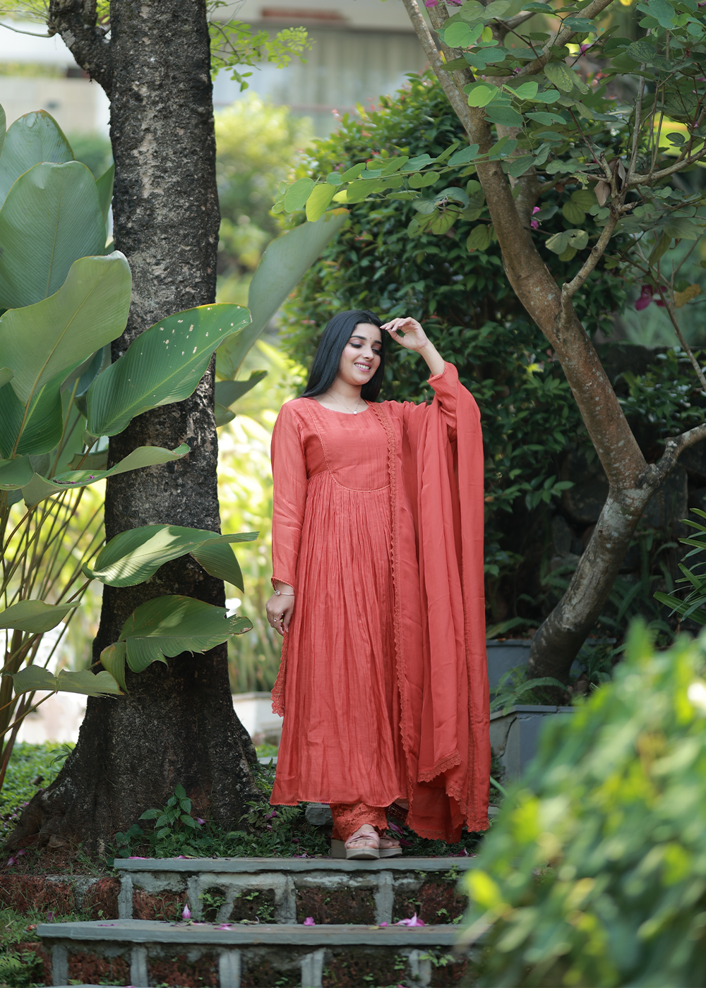 Orange flared lace suit