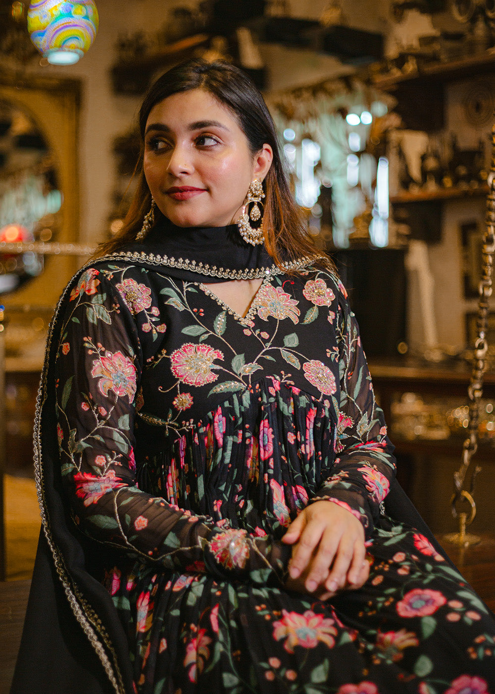 Alizeh black floral flared suit