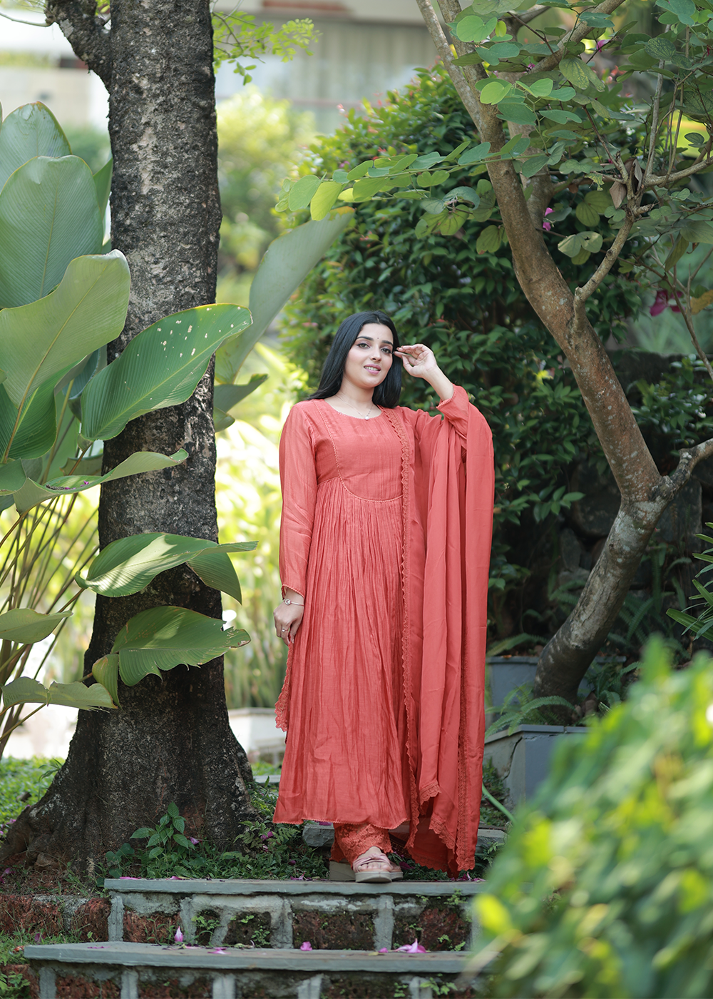 Orange flared lace suit