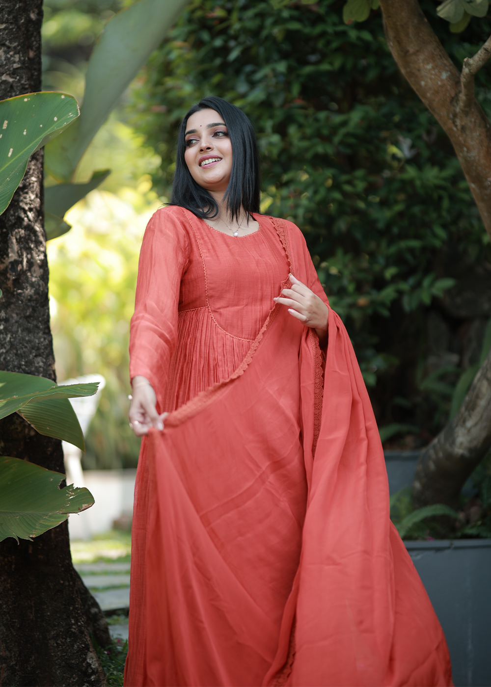 Orange flared lace suit