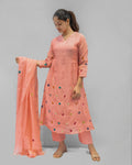 Peach Chanderi Embroidered Suit Set