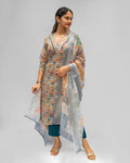 Grey Linen Floral Suit Set