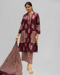 Maroon Cotton Lacework Suit Set