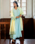 GREEN SUIT SET WITH YELLOW EMBROIDERY.