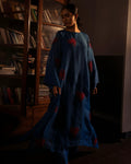 BLUE SUIT SET WITH RED EMBROIDERY.