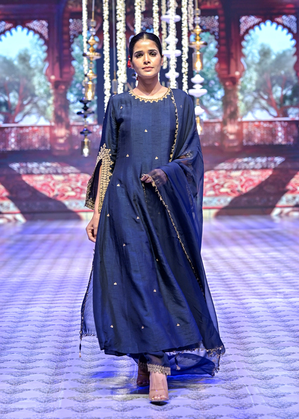 Indigo blue kalidar suit set