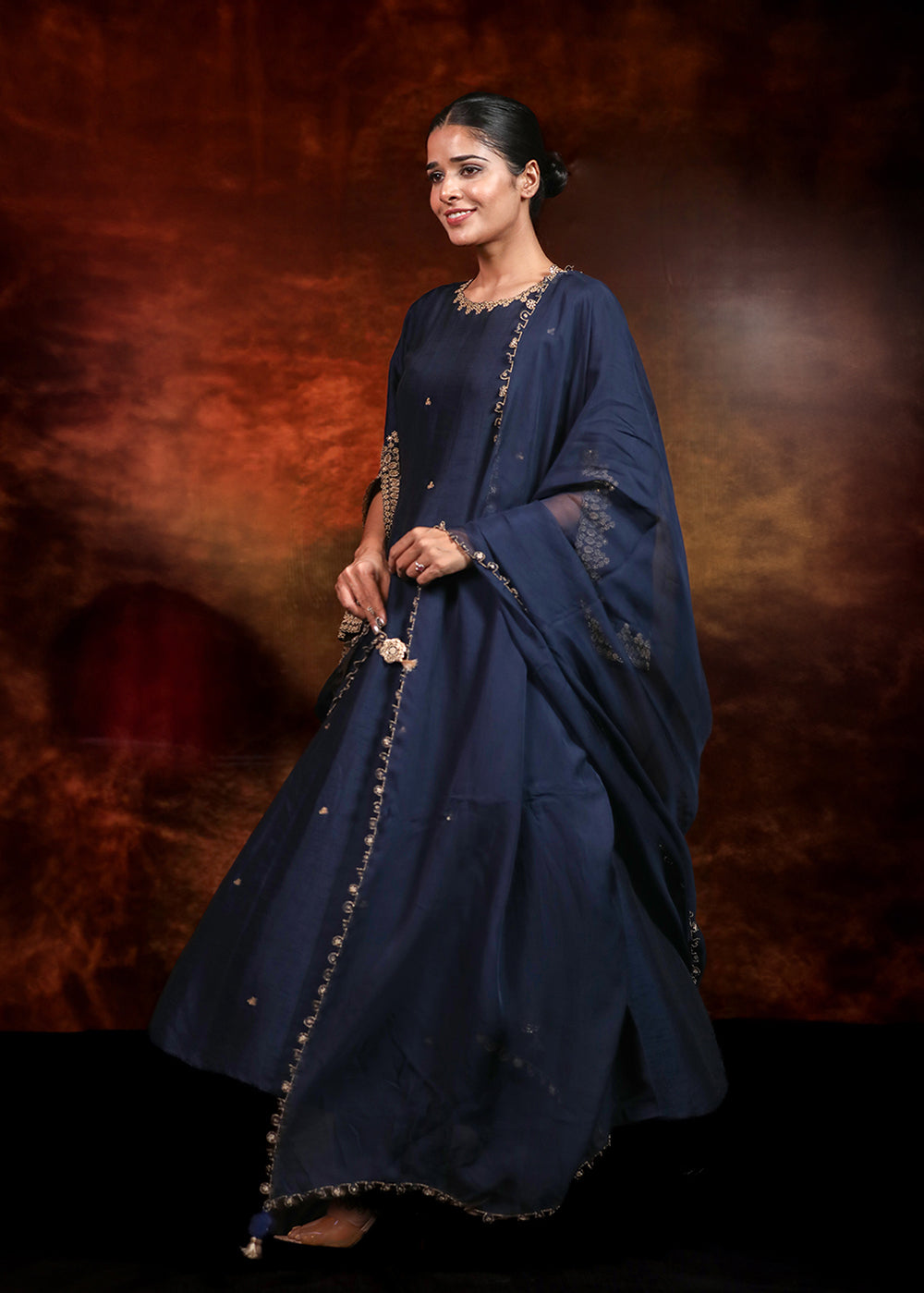 Indigo blue kalidar suit set