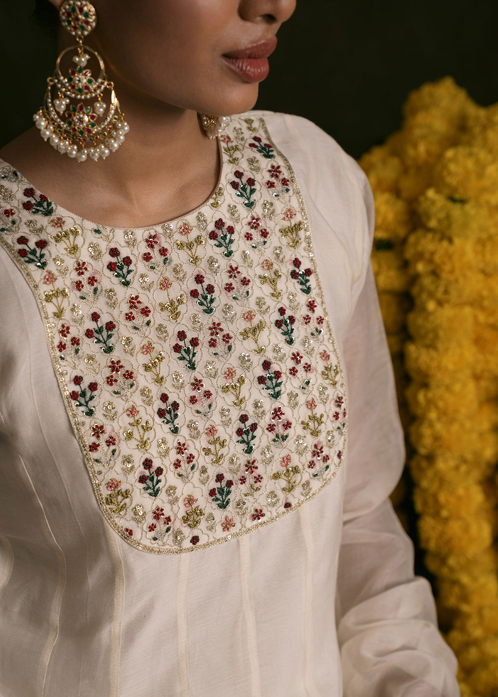 Ivory kalidar yoke embroidery suit