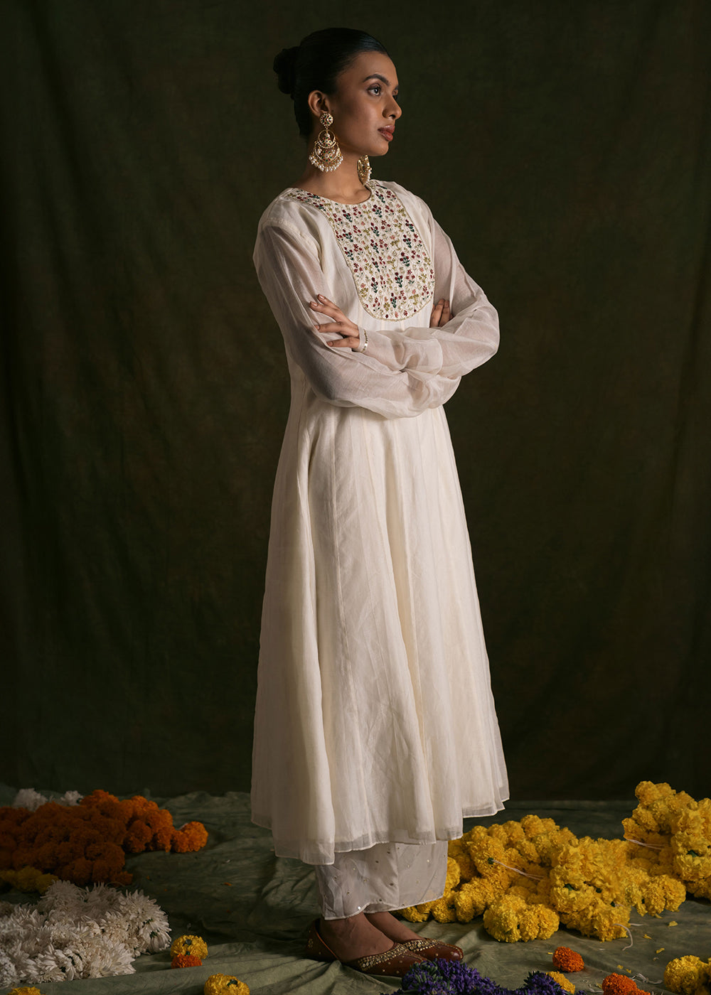 Ivory kalidar yoke embroidery suit