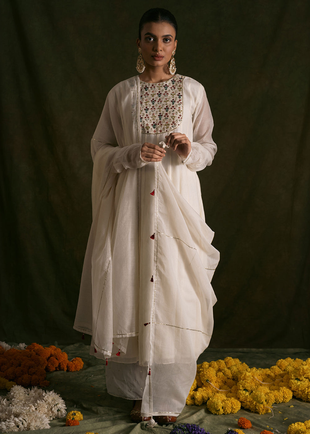 Ivory kalidar yoke embroidery suit