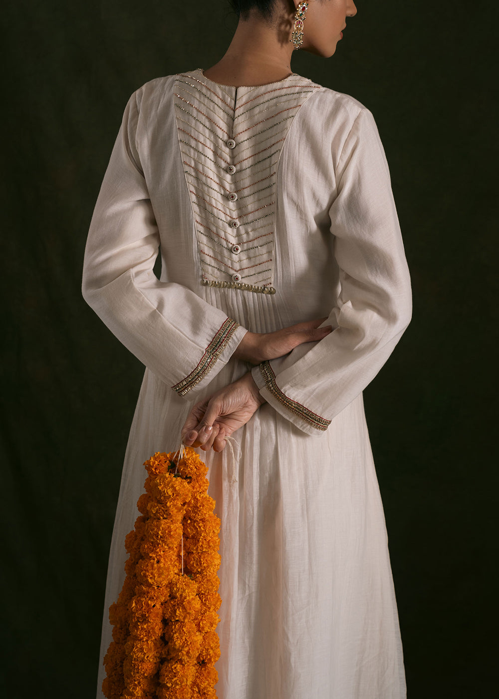 Ivory suit with yoke embroidery